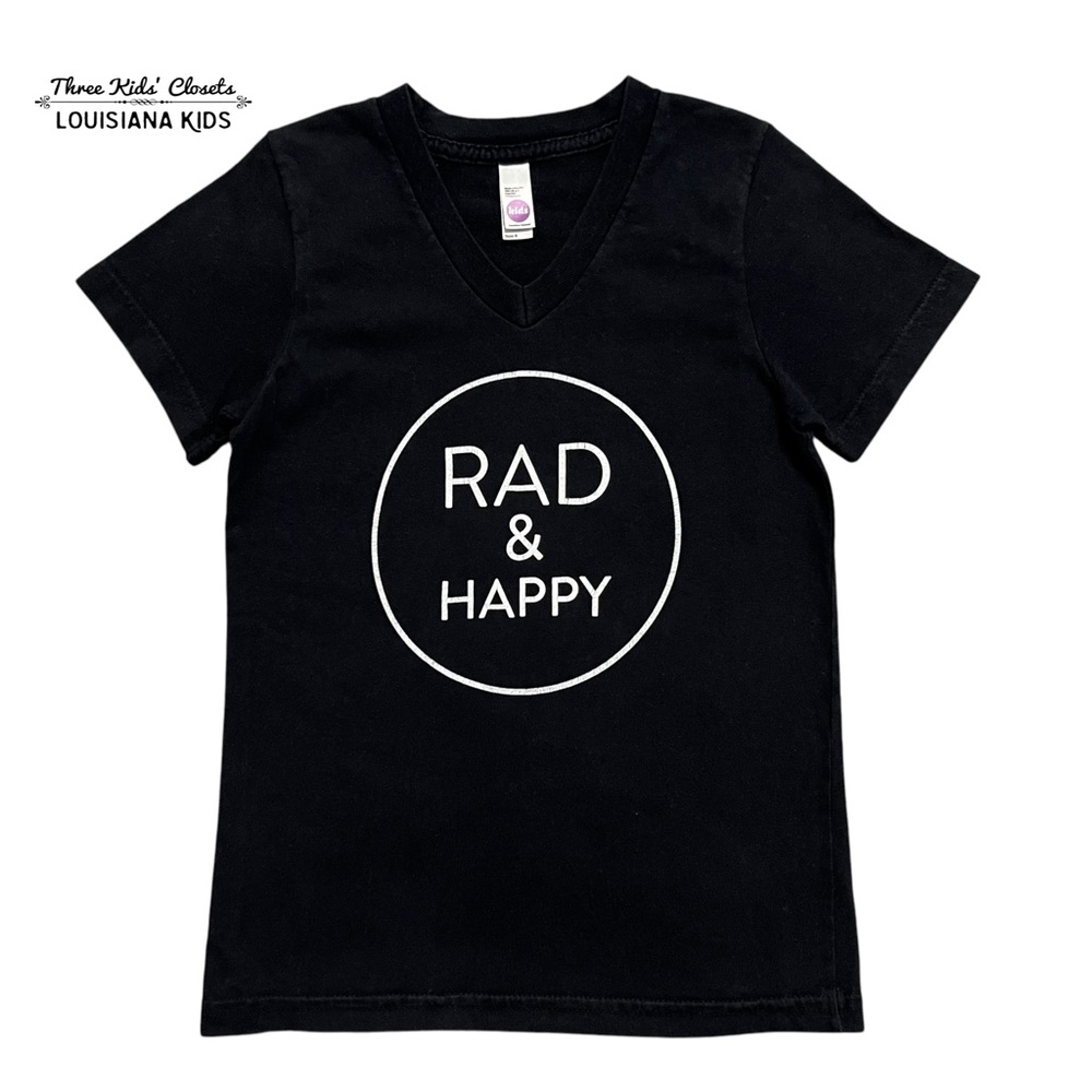 Small Shop 6Y Rad & Happy Black V-Neck Tee Shirt